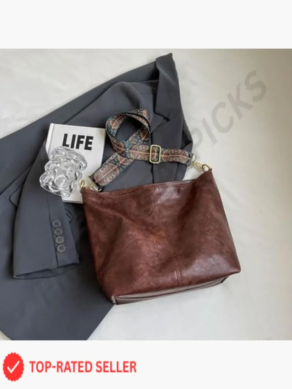 Vegan Leather Hobo Bag Crossbody Shoulder Purse with Guitar Strap